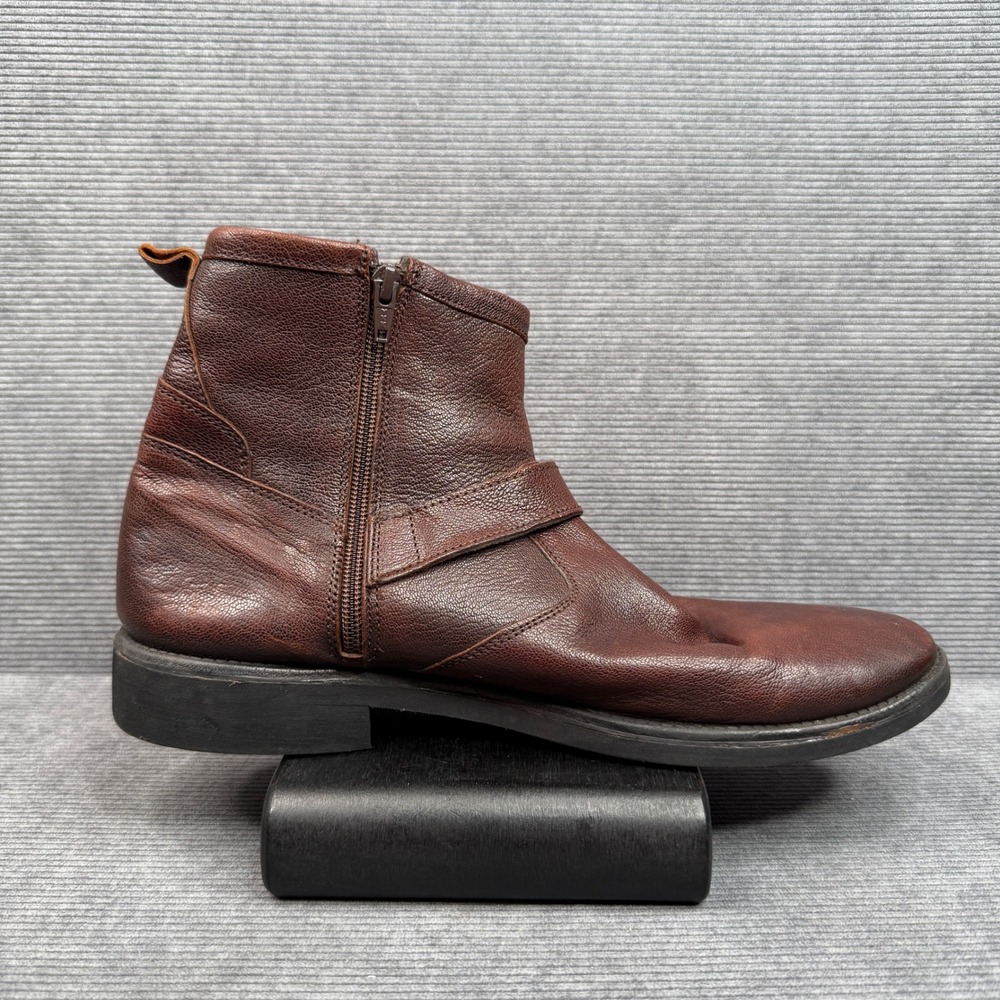 Kenneth Cole Reaction Round About Mens 10 Brown Leather Side Zip Buckle Boots